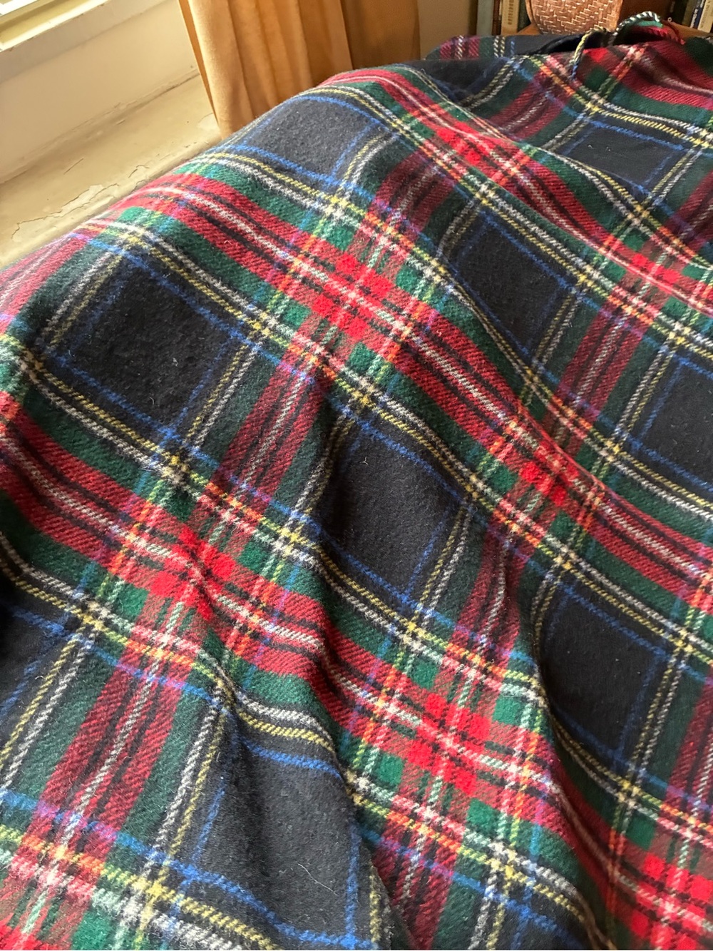 Wool Throw Blanket in a Black Stewart Plaid - Picture 2 of 9